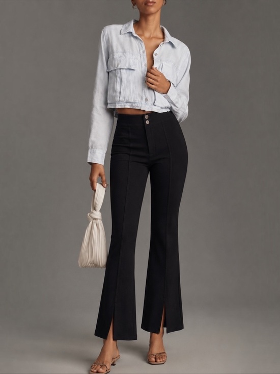 Anthropologie Pants - $128 Anthropologie Maeve Size 8 Black Pant Slit Split Front Flared Ponte